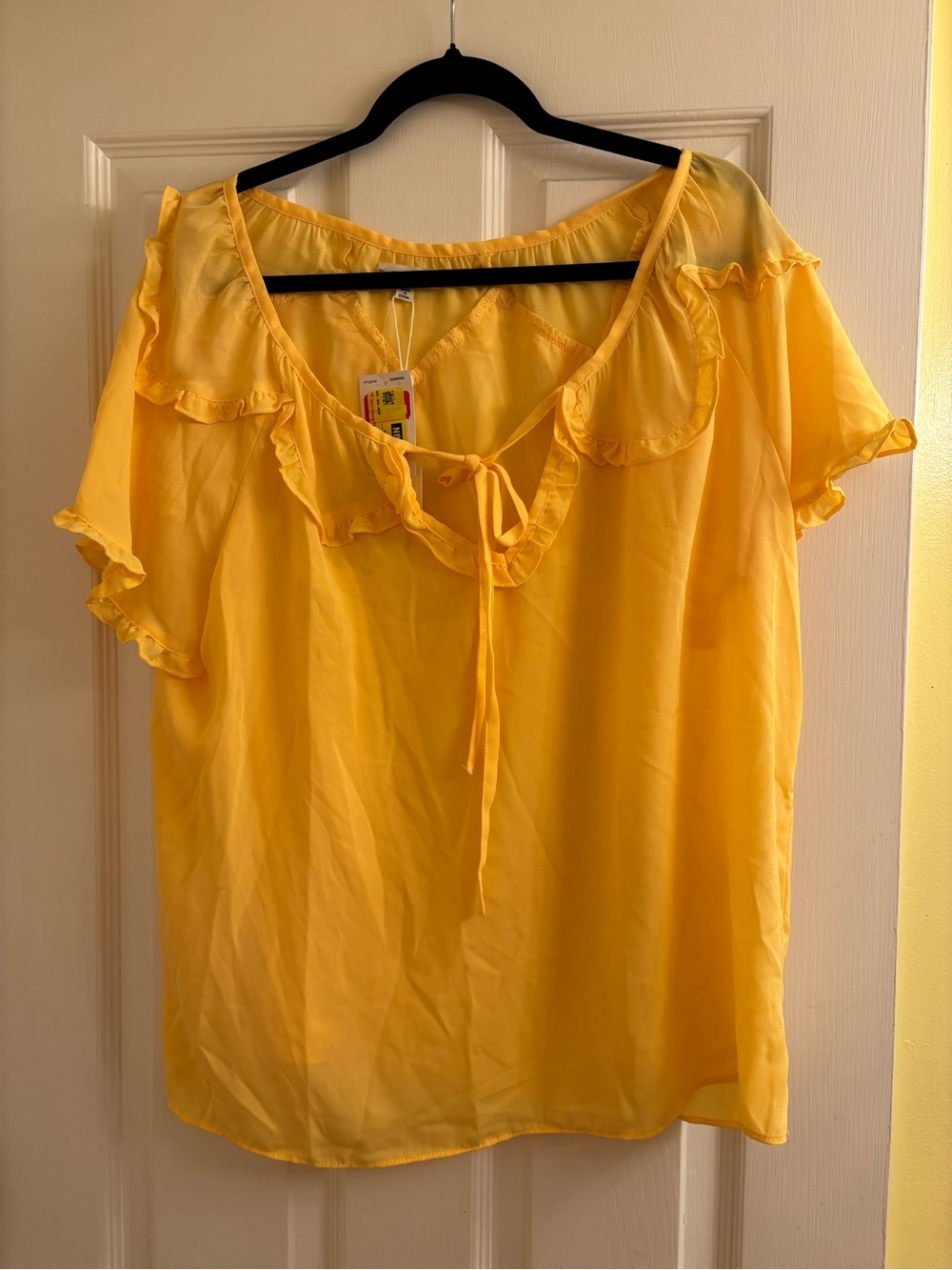 Max Studio Sunshine Yellow Ruffle Tie-Neck Top NWT